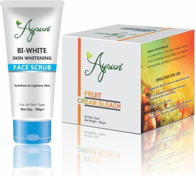Aysun Combo Pack of 2 BI-White Skin Whitening Face Scrub and Fruit Cream Bleach 280gm(2 Items in the set)