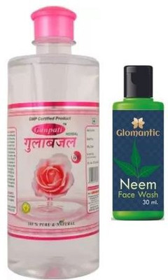 GANPATI HERBAL Rose Water (500 ml) & Glomantic Neem Face Wash(2 Items in the set)