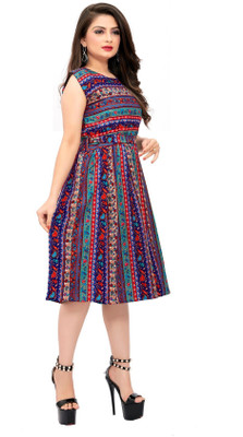 Hiral Creation Women Fit and Flare Purple Knee Length Dress