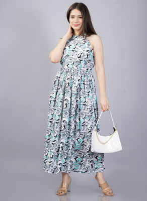 Bhawanaprint Women Skater Grey Below Knee Dress