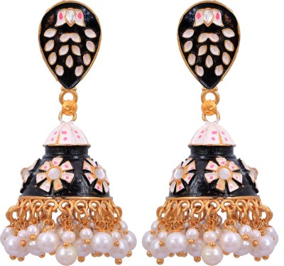 CRUNCHY FASHION Traditional Gold-Plated Black Kundan, Jaipuri Meenakari Jhumka Earrings Alloy Jhumki Earring