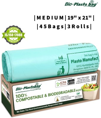 Plastobag Compostable | Bio-degradable ( Pack of 3 Roll) | Dustbin Bag | Medium 1 L Garbage Bag  Pack Of 45(45Bag )