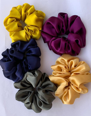 Devi creation Soft Solid Silk Scrunchies Hair Ties Large Hair Bands Set of 5 pcs Rubber Band(Multicolor)