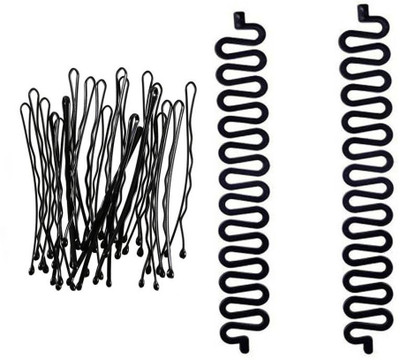 Sharum Crafts 2Pc French Choti Maker & 24 Bobby Pin Hair Accessory Set(Black)