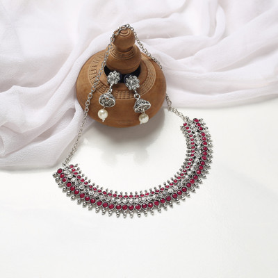 Mad Club Alloy Gold-plated Maroon Jewellery Set(Pack of 1)
