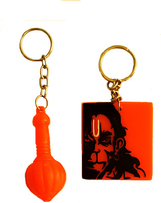 ShopTalk Hanuman Orange Gada With Rubber Key Chain