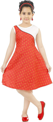 FTC FASHIONS Girls Midi/Knee Length Casual Dress(Orange, Sleeveless)
