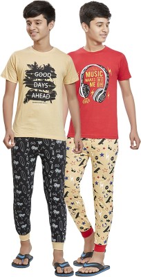 Jingo Kids Nightwear Boys Printed Cotton(Red Pack of 2)