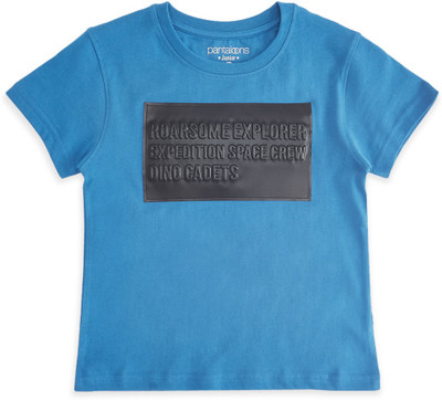 Pantaloons Junior Boys Typography Pure Cotton Regular T Shirt(Blue, Pack of 1)