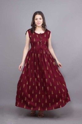 RAYON DESIGN Women Printed Anarkali Kurta(Maroon)