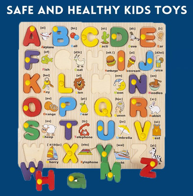 Plus Shine Learning toy Board 3D AtoZ Alphabet Puzzle Construction Building Blocks Games(Beige, Multicolor)