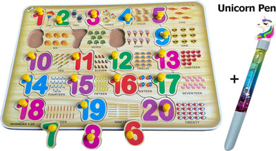 SHALAFI Learning Toy Board with Pictures 3D Numbers Jigsaw Puzzle Game Kids +unicorn pen(Beige, Multicolor)