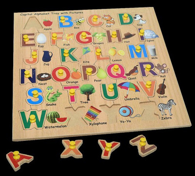 Plus Shine Alphabet Puzzle ABC Letters Sorting Board Blocks Learning Toy jigsaw puzzle game(Beige, Multicolor)
