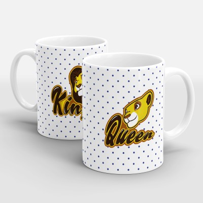 Sublikraft King Queen Polka Dot Printed Ceramic Coffee Mug(330 ml, Pack of 2)