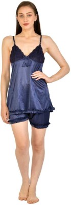 Cotovia Women Solid Blue Top & Shorts Set