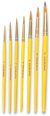KAMAL ARTIST QUALITY PROFESSIONAL SHORT LENGTH HAIR ROUND PAINT BRUSH IN TAKLON FOR OIL, WATER, ACRYLIC PAINTING. MODERN ART, NAIL ART ETC.(Set of 1, Yellow)