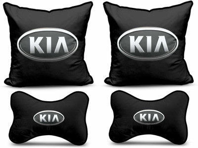 kioni Black Polyester Car Pillow Cushion for Kia(Square, Pack of 4)