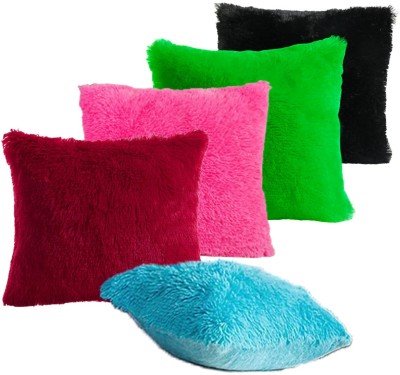 Wondershala Self Design Cushions Cover(Pack of 5, 40 cm*40 cm, Light Blue, Red, Pink, Light Green, Black)