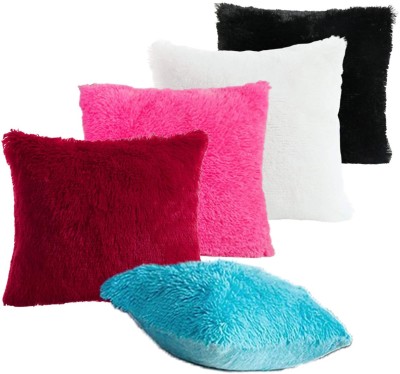 Wondershala Self Design Cushions Cover(Pack of 5, 40 cm*40 cm, Light Blue, Red, Pink, White, Black)