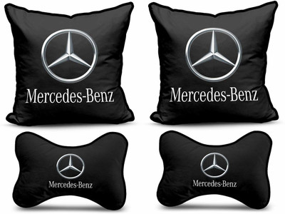 MeeFactory Black Polyester Car Pillow Cushion for Mercedes Benz(Square, Pack of 4)