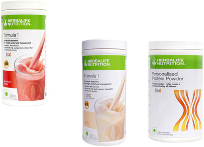 HERBALIFE Formula 1 Shake STRAWBERRY+VANILLA+ Protein Powder 400 Gram Protein Shake(1400 g, STRAWBERRY, VANILLA)