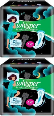 Whisper bindazzZ nights XL+ ( 15+15 pads ) All night Sanitary Pad  (Pack of 2)