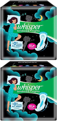 Whisper bindazzZ nights XL+ ( 15+15 pads ) All night Sanitary Pad (Pack of 2)