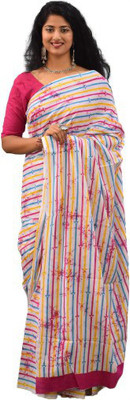 Kiaaron Striped Handloom Pure Cotton Saree(Multicolor)