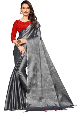 Aastha Sarees Solid/Plain Bollywood Cotton Silk Saree(Grey)