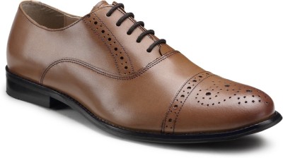 HATS OFF ACCESSORIES Genuine Leather Tan Shoes Brogues For Men(Tan)