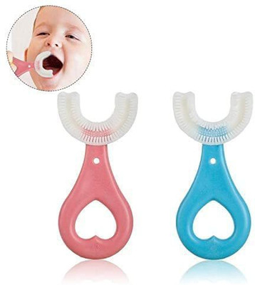 MOBONE [2-Pcs] U- Shaped Toothbrush, Food Grade Soft Silicone Brush Head, 360° Extra Soft Toothbrush(Pack of 2)