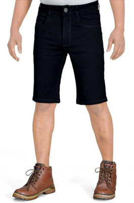 PLOUNGE Solid Men Denim Black Denim Shorts