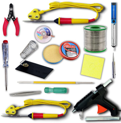 Gilhot Professional 25 Watt Soldering Iron kit set with 40 watt Gluegun 14 in 1 combo 25 W Simple(Pointed Tip)