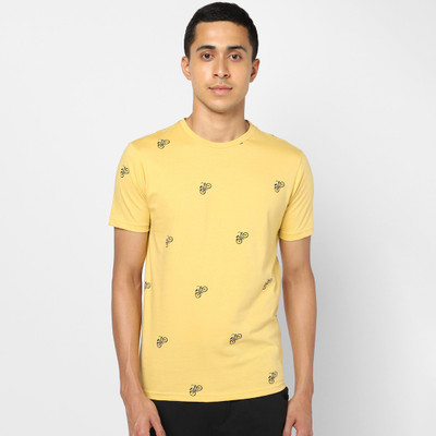 Ajile By Pantaloons Printed Men Round Neck Yellow T-Shirt