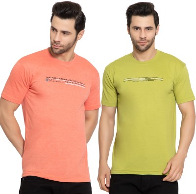 Zeffit Printed Men Round Neck Dark Green, Orange T-Shirt