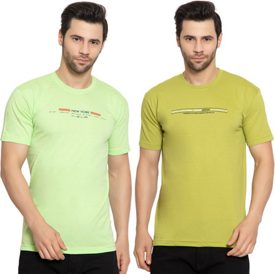 Zeffit Printed Men Round Neck Dark Green, Light Green T-Shirt