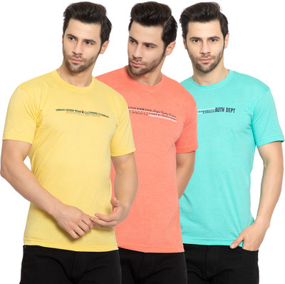 Zeffit Printed Men Round Neck Orange, Yellow, Light Green T-Shirt