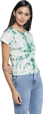 NUEVOSDAMAS Tie & Dye Women Round Neck Green T-Shirt