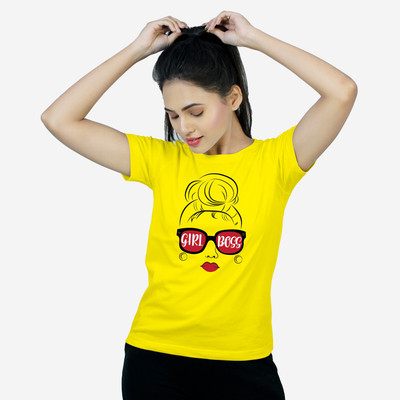 Tshirt Makers Typography Women Round Neck Yellow T-Shirt