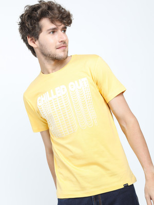 HIGHLANDER Solid Men Round Neck Yellow T-Shirt