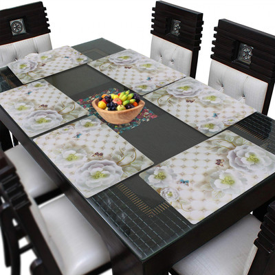 LooMantha Rectangular Pack of 6 Table Placemat(White, Polyester, PVC)