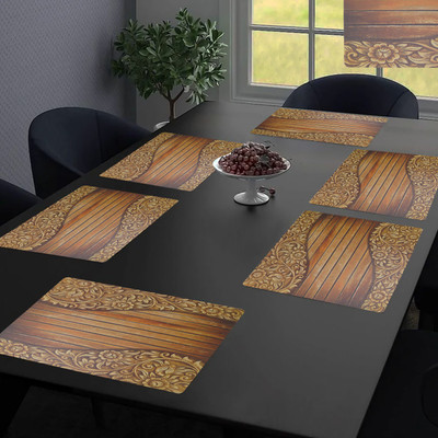 LooMantha Rectangular Pack of 6 Table Placemat(Brown, Polyester, PVC)