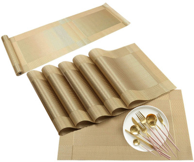 Luxula Rectangular Pack of 4 Table Placemat(Gold, PVC)