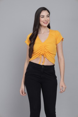 Glamcci Casual Solid Women Yellow Top