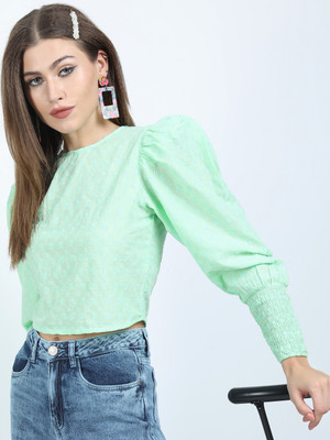 Tokyo Talkies Casual Solid Women Green Top
