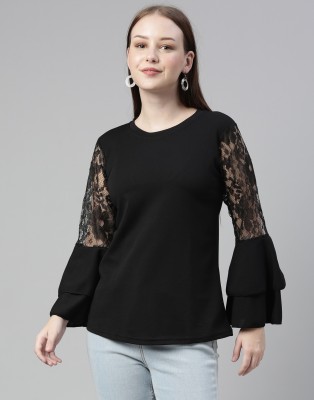 Selvia Casual Self Design Women Black Top