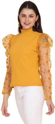sarvayoni Casual Self Design, Printed, Solid Women Yellow Top