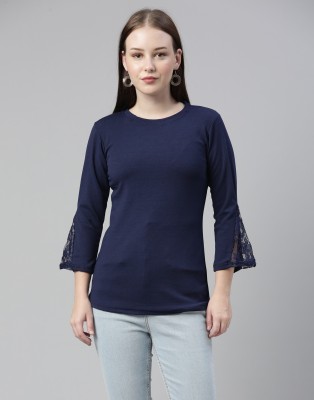 Selvia Casual Self Design Women Blue Top