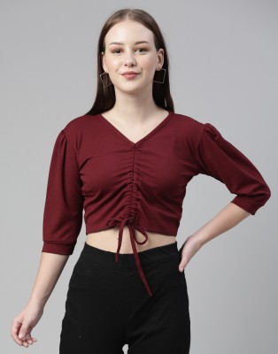 Selvia Casual Self Design Women Maroon Top