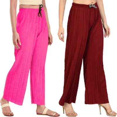 Annectant Relaxed Women Pink, Maroon Trousers